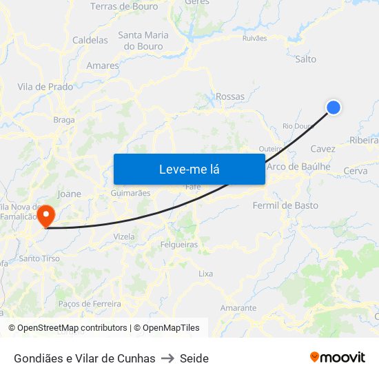 Gondiães e Vilar de Cunhas to Seide map