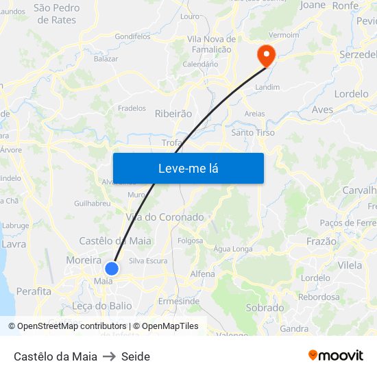 Castêlo da Maia to Seide map
