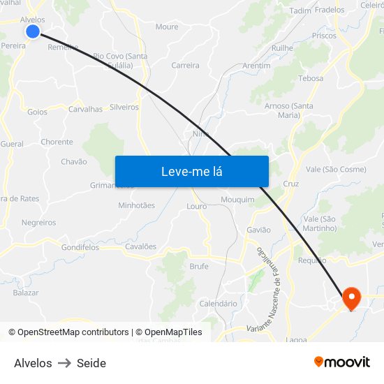 Alvelos to Seide map