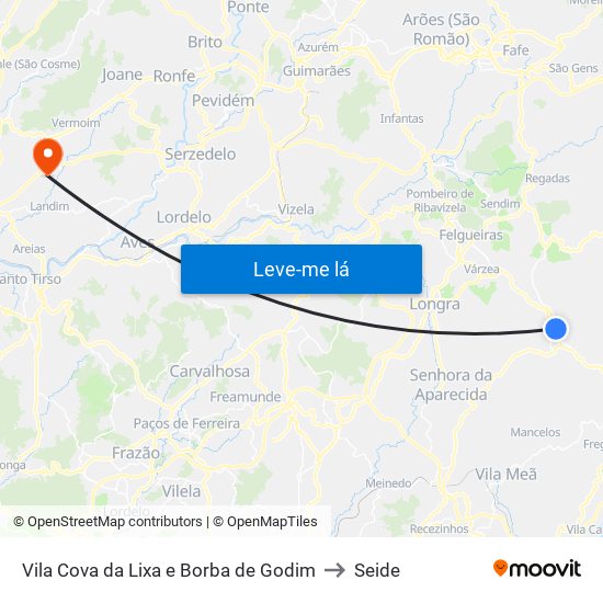 Vila Cova da Lixa e Borba de Godim to Seide map