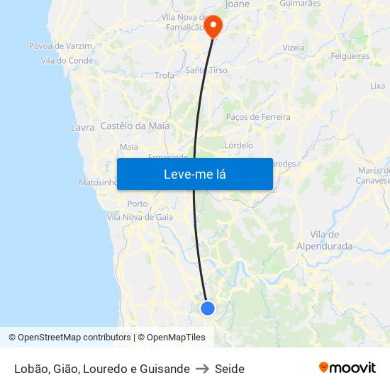 Lobão, Gião, Louredo e Guisande to Seide map