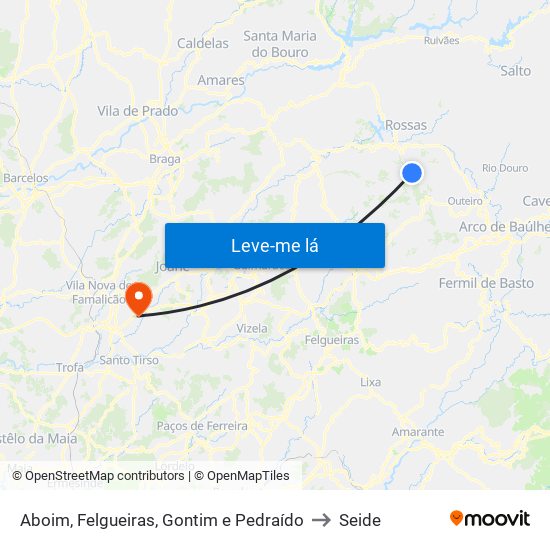 Aboim, Felgueiras, Gontim e Pedraído to Seide map