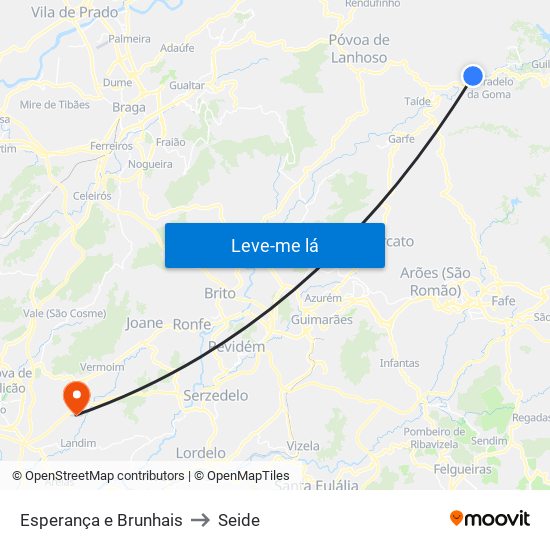 Esperança e Brunhais to Seide map