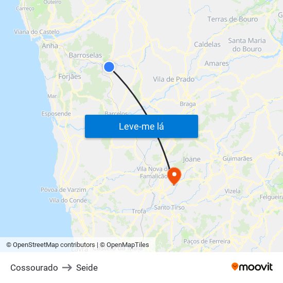 Cossourado to Seide map