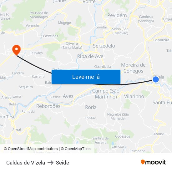 Caldas de Vizela to Seide map