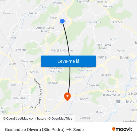 Guisande e Oliveira (São Pedro) to Seide map