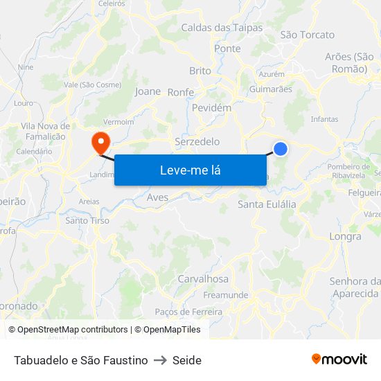 Tabuadelo e São Faustino to Seide map