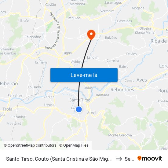 Santo Tirso, Couto (Santa Cristina e São Miguel) e Burgães to Seide map