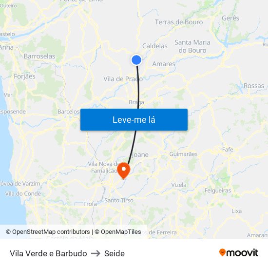 Vila Verde e Barbudo to Seide map
