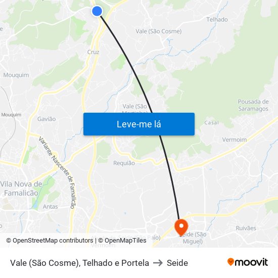 Vale (São Cosme), Telhado e Portela to Seide map