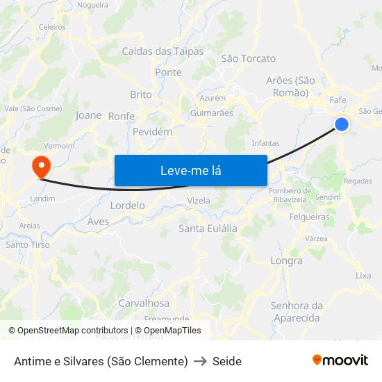 Antime e Silvares (São Clemente) to Seide map