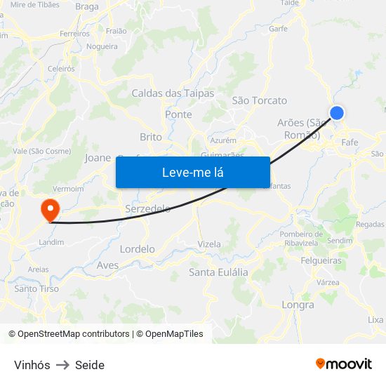 Vinhós to Seide map