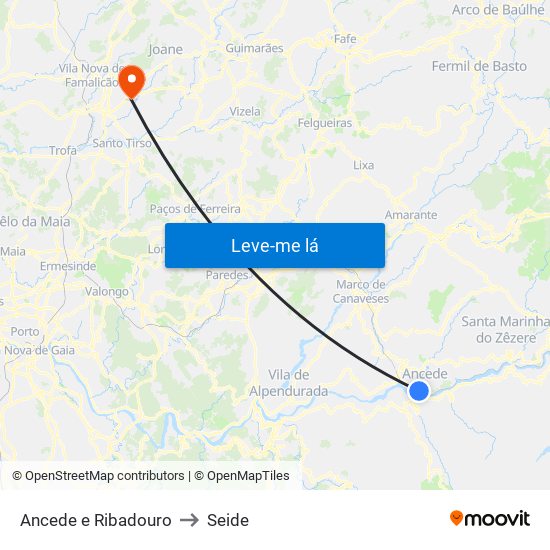 Ancede e Ribadouro to Seide map