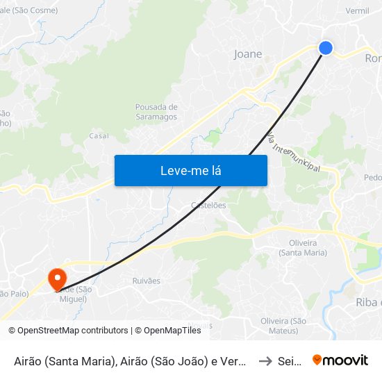 Airão (Santa Maria), Airão (São João) e Vermil to Seide map