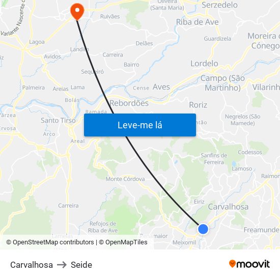 Carvalhosa to Seide map