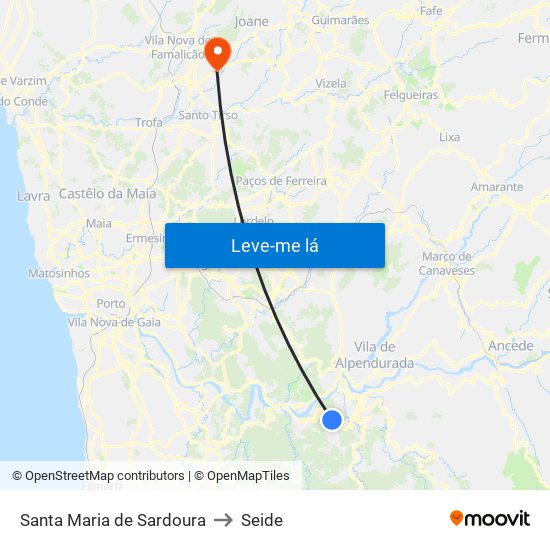 Santa Maria de Sardoura to Seide map