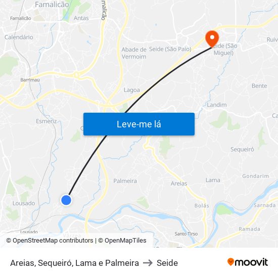 Areias, Sequeiró, Lama e Palmeira to Seide map