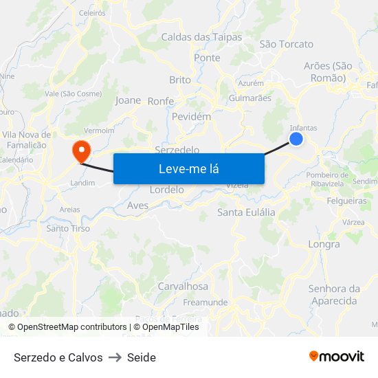 Serzedo e Calvos to Seide map