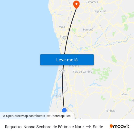 Requeixo, Nossa Senhora de Fátima e Nariz to Seide map