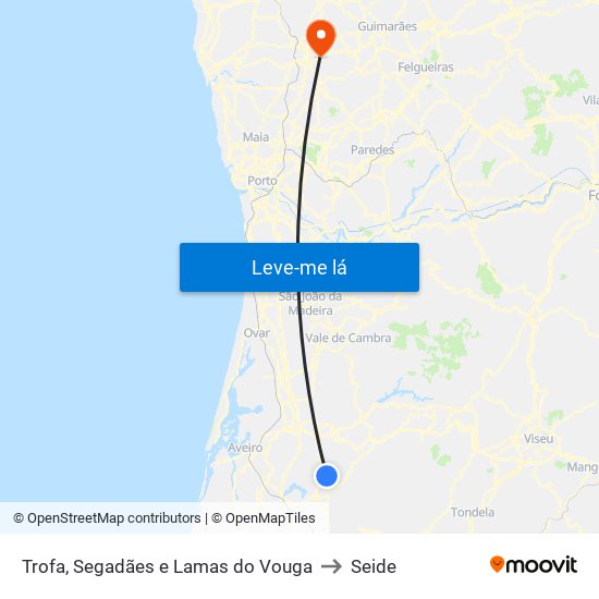 Trofa, Segadães e Lamas do Vouga to Seide map