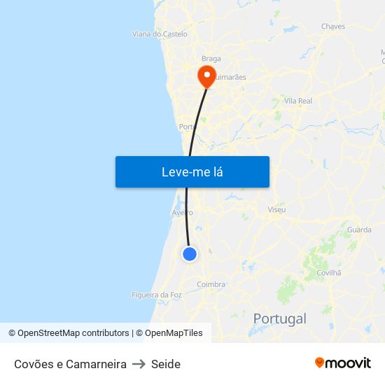 Covões e Camarneira to Seide map