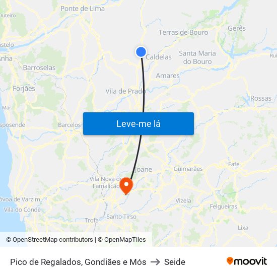 Pico de Regalados, Gondiães e Mós to Seide map