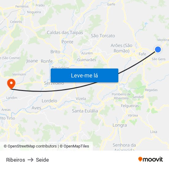 Ribeiros to Seide map