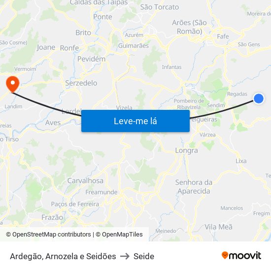 Ardegão, Arnozela e Seidões to Seide map