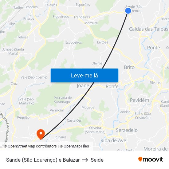 Sande (São Lourenço) e Balazar to Seide map