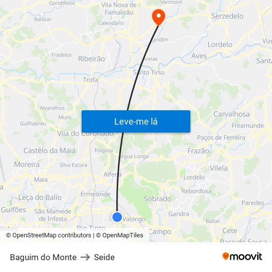 Baguim do Monte to Seide map