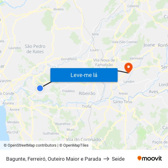 Bagunte, Ferreiró, Outeiro Maior e Parada to Seide map