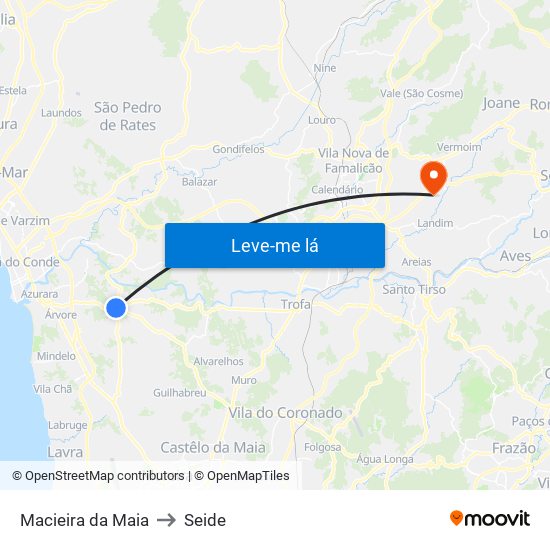 Macieira da Maia to Seide map