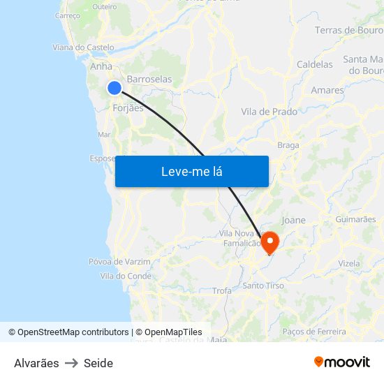 Alvarães to Seide map