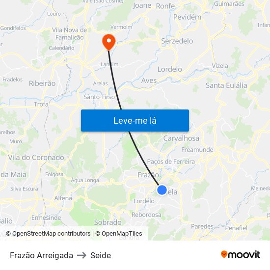 Frazão Arreigada to Seide map