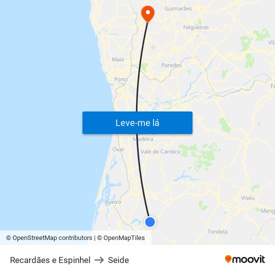 Recardães e Espinhel to Seide map