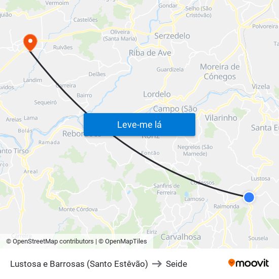 Lustosa e Barrosas (Santo Estêvão) to Seide map