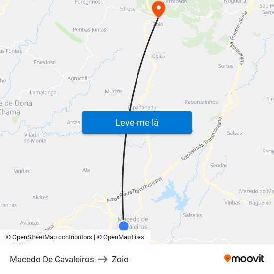 Macedo De Cavaleiros to Zoio map