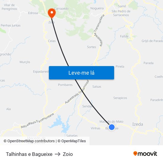 Talhinhas e Bagueixe to Zoio map