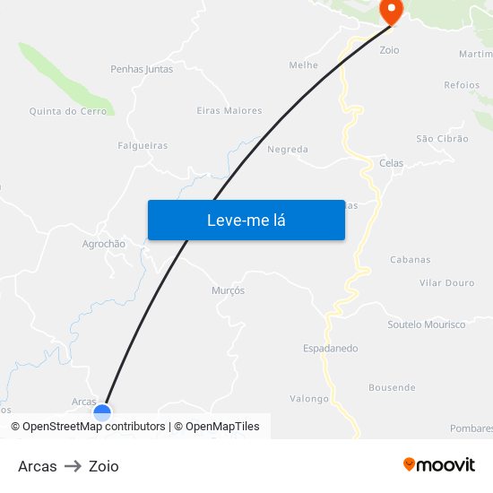 Arcas to Zoio map