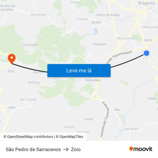 São Pedro de Sarracenos to Zoio map