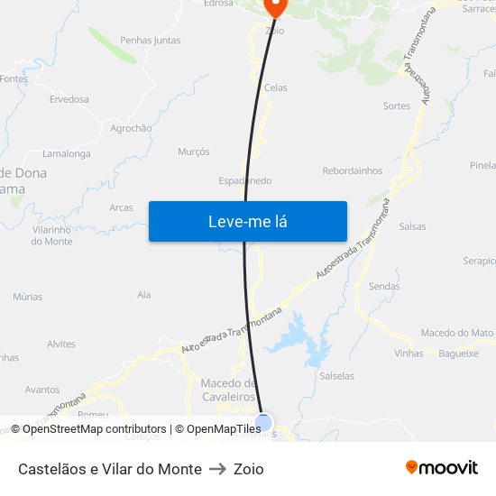 Castelãos e Vilar do Monte to Zoio map