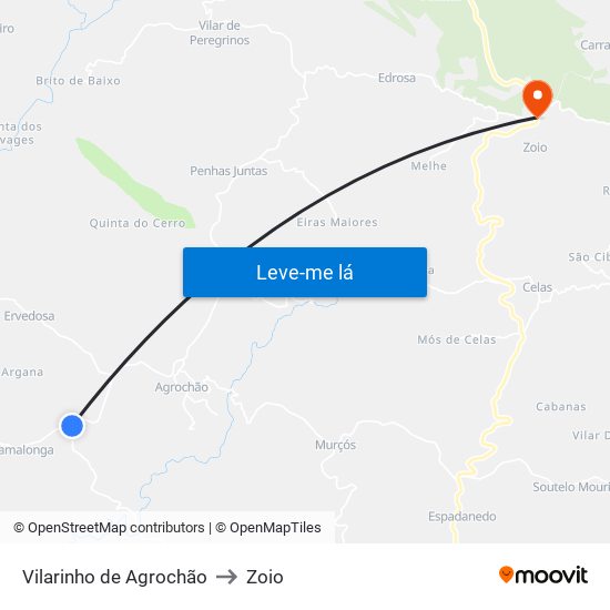 Vilarinho de Agrochão to Zoio map