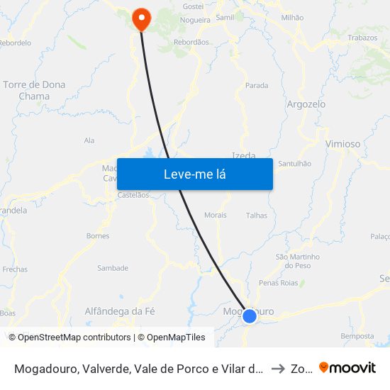 Mogadouro, Valverde, Vale de Porco e Vilar de Rei to Zoio map