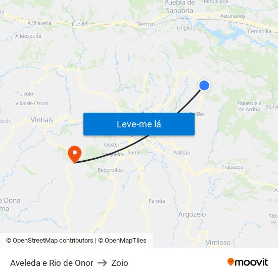 Aveleda e Rio de Onor to Zoio map
