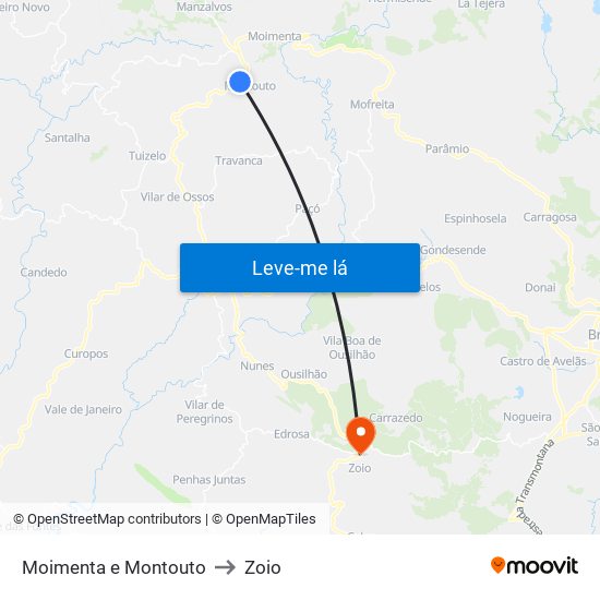 Moimenta e Montouto to Zoio map