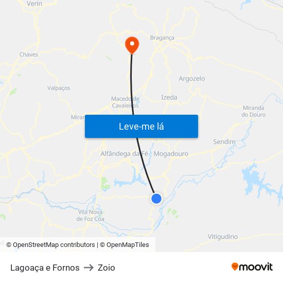 Lagoaça e Fornos to Zoio map