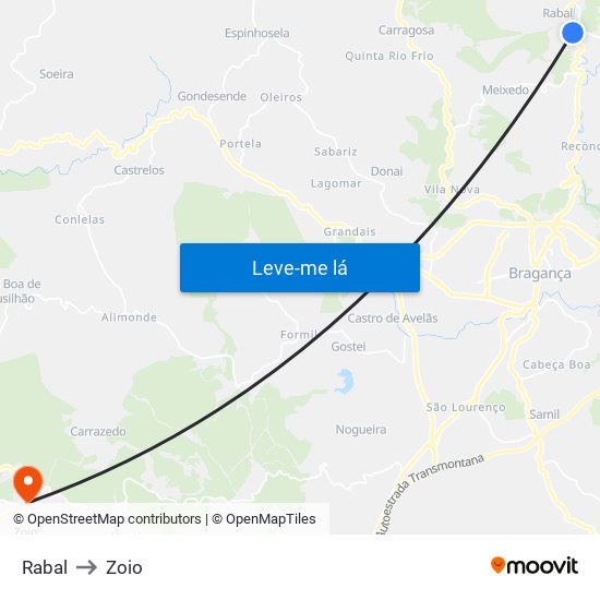 Rabal to Zoio map