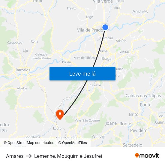 Amares to Lemenhe, Mouquim e Jesufrei map