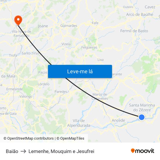 Baião to Lemenhe, Mouquim e Jesufrei map