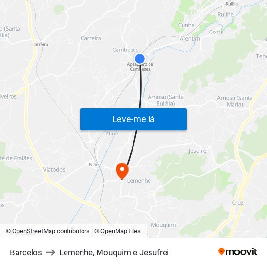 Barcelos to Lemenhe, Mouquim e Jesufrei map